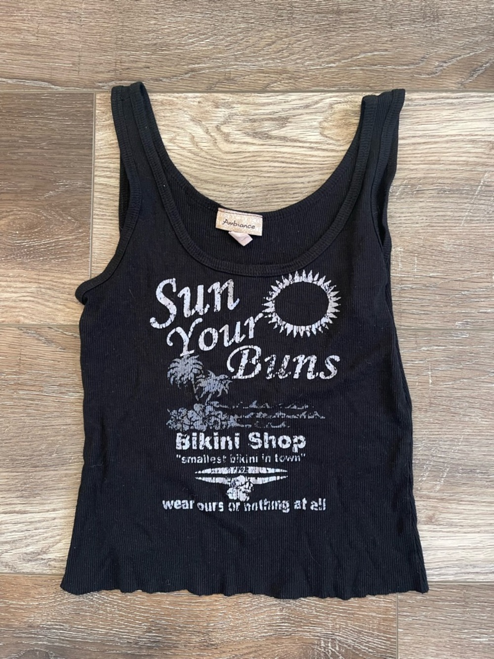 Ambiance Black Graphic 'Sun Your Buns' Ribbed Tank EUC size L